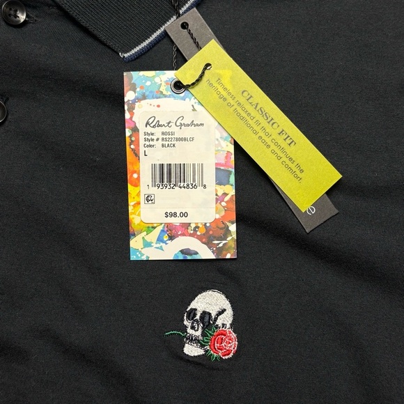 NEW Robert Graham Rossi Polo Shirt Sz L Short Sleeve Embroidered Skull Logo - Picture 13 of 13